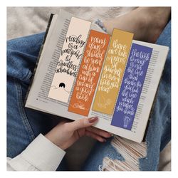 set of 4 printable bookmarks| digital bookmarks | downloadable bookmarks | book lovers gift | hand lettered bookmarks |