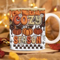 cozy season fall inflated mug , fall coffee puffy mug , puff pumpkin cozy season 11oz 15oz mug , autumn pumpkin