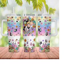 retro floral halloween 40oz quencher tumbler wrap png, halloween 40oz tumbler png, bad witches club sublimation design,