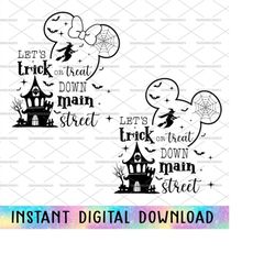 bundle let's trick or treat down main street svg, halloween mouse svg, trick or treat, spooky season, retro halloween,ha