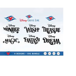 cruise ship mouse names logo bundle - treasure fantasy dream wish wonder magic | svg clipart digital download cricut cut