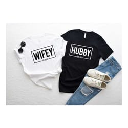 hubby wifey shirts, matching couples shirt,husband and wife shirts, honeymoon shirt, just married shirt, engagement shir
