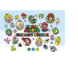 super mario svg clipart icons bundle - cut files for cricut / silhouette, png, dxf, super mario clip art, mario characte