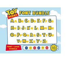 toy story font svg & otf, ttf  bonus logos icons clipart - font with outline bundle svg files for cricut sublimation cut