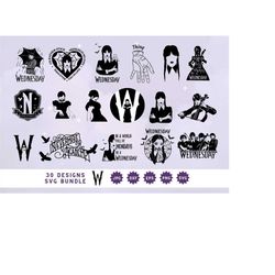 wednesday svg clipart bundle nevermore cut files for cricut / silhouette, merlina addams png, addams family svg, png, dx