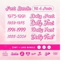 dolly eras font bundle - all 4 fonts letters babe dolly bonus logos | svg otf ttf clipart digital download barbi cricut