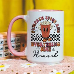 fall mugs, retro fall coffee mug, pumpkin spice and everything nice, cute coffee mug, retro pumpkin spice mug, custom co