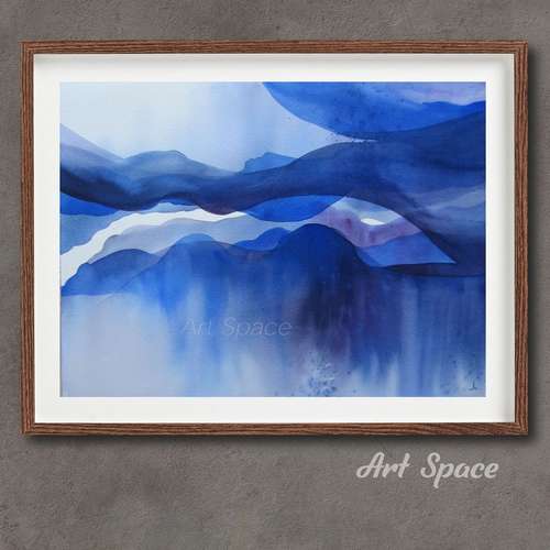 Original watercolor painting "Waves" abstraction-blue painting-waves-blue painting-watercolor painting-abstract painting