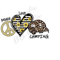 digital png file - peace love camping - heart leopard summer camper sunflower printable clip art sublimation design inst