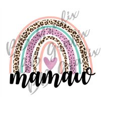 digital png file mamaw rainbow watercolor leopard cheetah heart hand drawn printable clip art sublimation design instant