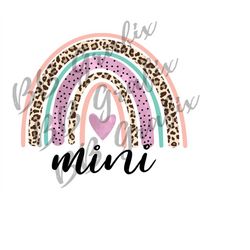 digital png file mini rainbow watercolor leopard cheetah heart hand drawn printable clip art sublimation design instant
