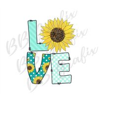 digital png file - love sunflower - teal plaid, stripes, polka dot, yellow clip art sublimation printable design - insta