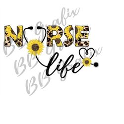 digital png file nurse life sunflower leopard cheetah print nurse stethoscope clip art sublimation design dtg printable