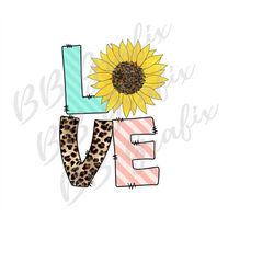 digital png file - love sunflower teal, cheetah, yellow, blush - summer clip art pillow, shirt sublimation printable des
