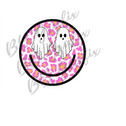 digital png file ghost leopard cheetah halloween smile face distressed printable waterslide t-shirt dtf sublimation desi