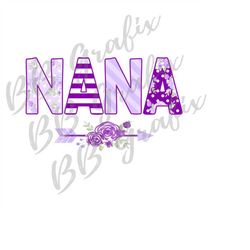 digital png file - nana - floral - stripes - purple - printable waterslide sublimation design dtg printable instant down