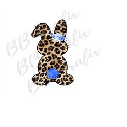 digital png file - bunny rabbit blue floral, leopard cheetah easter clip art printable waterslide sublimation design ins