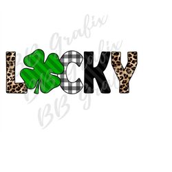 digital png file lucky 4 leaf clover green, black, plaid, leopard st. patty's shamrock shirt sublimation printable desig