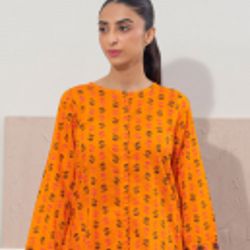 Fresh orange artsy long shirt for women