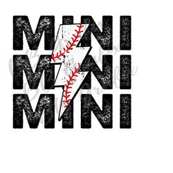 digital png file baseball t-ball mini stacked distressed lightning bolt printable clip art waterslide sublimation design