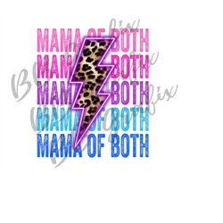 digital png file mama of both stacked leopard neon lighting bolt printable waterslide iron on t-shirt sublimation design