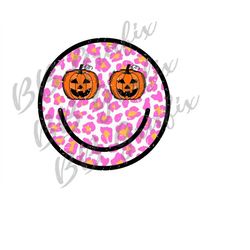 Digital Png File Pumpkin Jack-o-lantern Leopard Halloween Smile Distressed Printable Waterslide T-Shirt Sublimation Desi