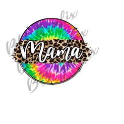 digital png file mama tie dye leopard brush stroke bright rainbow clip art printable waterslide iron on sublimation desi