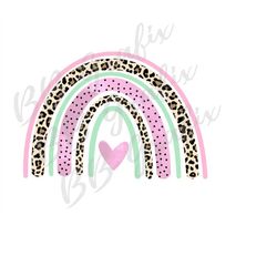 digital png file - rainbow watercolor cheetah leopard heart - hand drawn doodle printable clip art sublimation design in