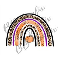 digital png file - pumpkin rainbow - fall halloween - watercolor leopard hand drawn printable clip art sublimation desig