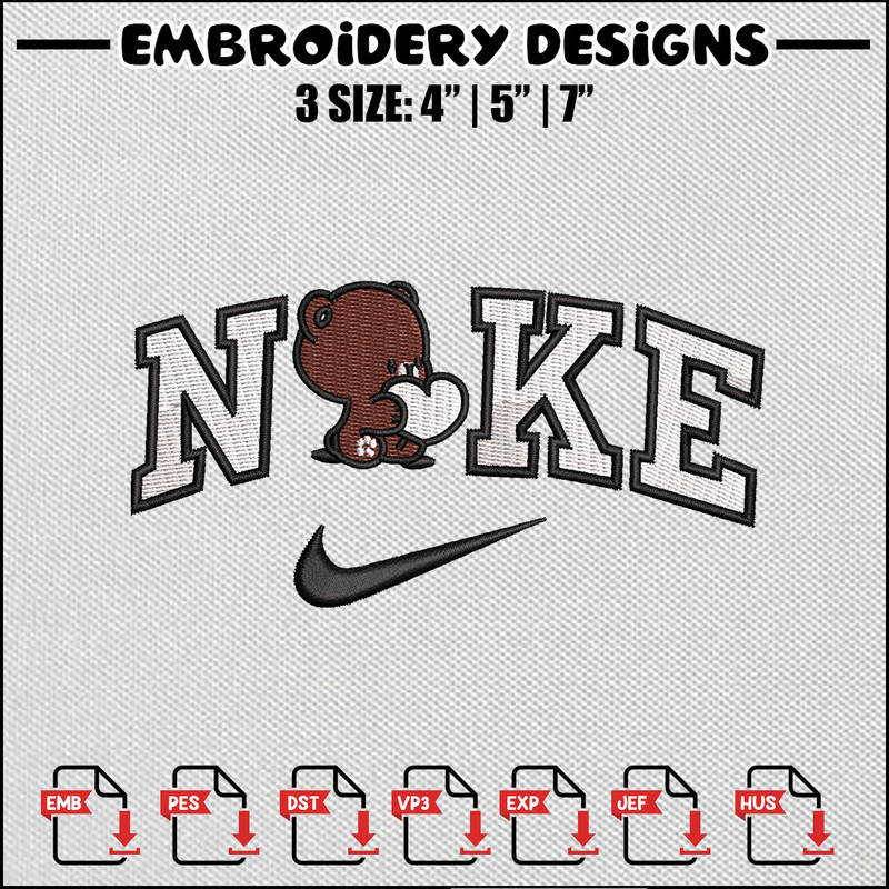 Bear cute nike embroidery design