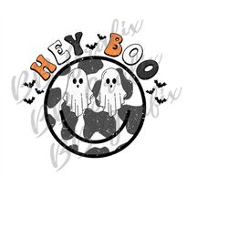 digital png file hey boo halloween ghost cow print smile face printable dtf waterslide shirt sublimation design instant