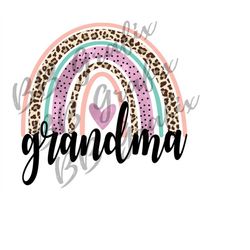 digital png file grandma rainbow watercolor leopard cheetah heart hand drawn printable clip art sublimation design insta