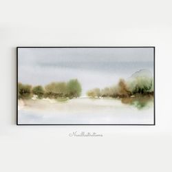 Samsung Frame TV Art Winter Landscape with Trees Watercolor, Neutral Minimalist Downloadable, Digital Download Art