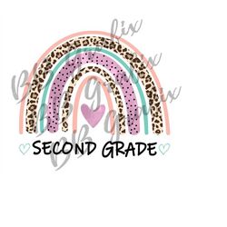 digital png file - second grade rainbow watercolor leopard heart - hand drawn doodle printable clip art sublimation desi