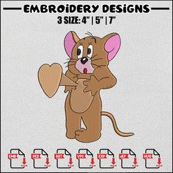 jerry heart embroidery design, cartoon embroidery, jerry design, embroidery file, embroidery shirt, digital download
