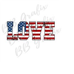 digital png file - love - usa - red & blue - distressed flag - t-shirt sublimation design clip art - dtg printing - inst