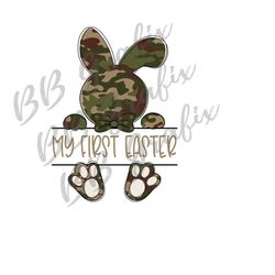 Digital Png File My First Easter Bunny Split Camo Boy Bow Tie Baby 1st Kids Printable Waterslide Shirt Sublimation Desig
