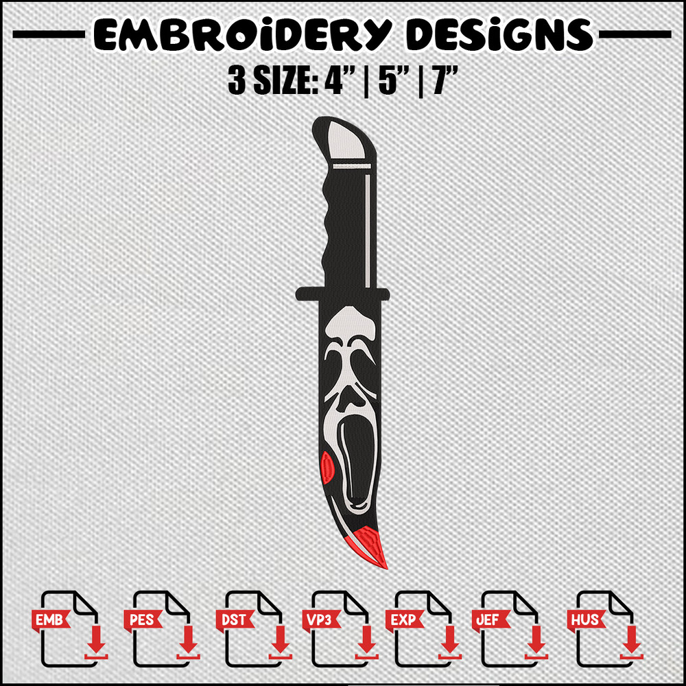 Knife ghost embroidery design