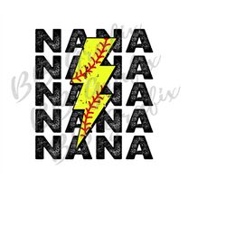 digital png file softball nana stacked distressed lightning bolt printable waterslide iron on sublimation design instant