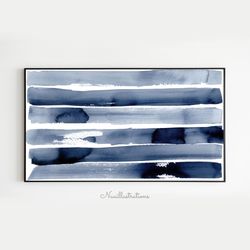 Samsung Frame TV Art Abstract Blue Brush Stroke Watercolor Indigo Stripes Downloadable Art Digital Download