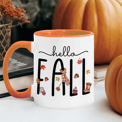 hello fall mugs, fall mug, pumpkin spice mugs, fall decorations, fall coffee mug, autumn mug, fall cups, thanksgiving gi
