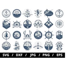nautical labels logo sets collection illustration svg, marine cruises, sea elements, seafood emblems icon badge sets cli