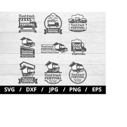 food truck logo sets collection illustration svg, food truck festival, street food fewer, food truck emblems icon badge