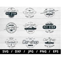 car wash shop logo sets collection illustration svg, car shop auto service car repair emblems icon badge sets clipart sv