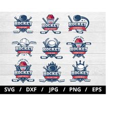 hockey tournament logo sets collection illustration svg, hockey sports, hockey team, hockey club emblems icon sets clipa