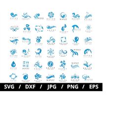 water design logo sets collection illustration svg, blue water drop , water droplets logo design elements emblems icon s