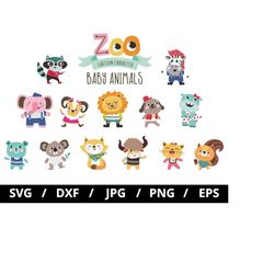 cartoon animals world collection illustration svg, funny cute kawaii baby animals svg, cartoon character zoo animals cli