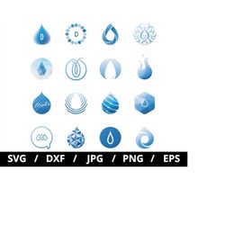 water droplets logo sets collection illustration svg, blue water drop elements emblems icon sets clipart svg