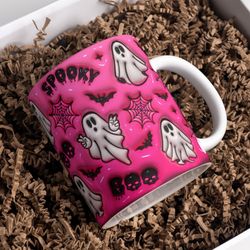 pink halloween inflated mug sublimation 11oz 15oz, puffy spooky ghost mug sublimation ,
