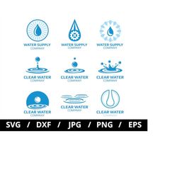 water design logo sets collection illustration svg, blue water drop , water droplets logo design, water supply logo icon